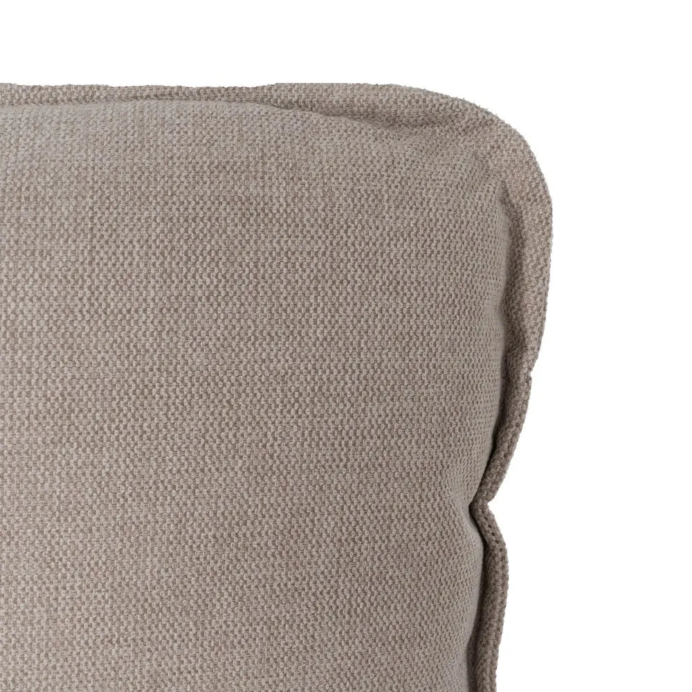 Nil upholstered bed in beige fabric with soft headboard and black metal legs