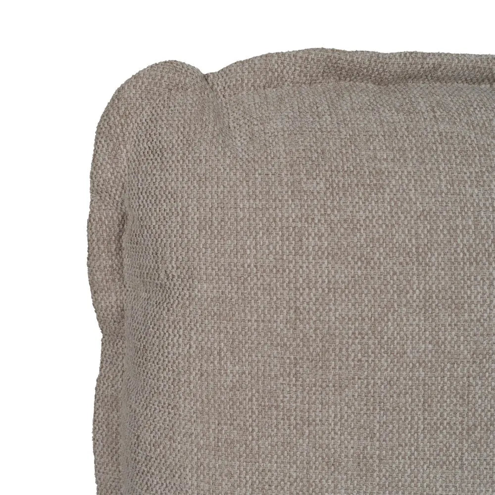 Pablo king size upholstered bed with beige fabric, cushioned headboard and black metal legs