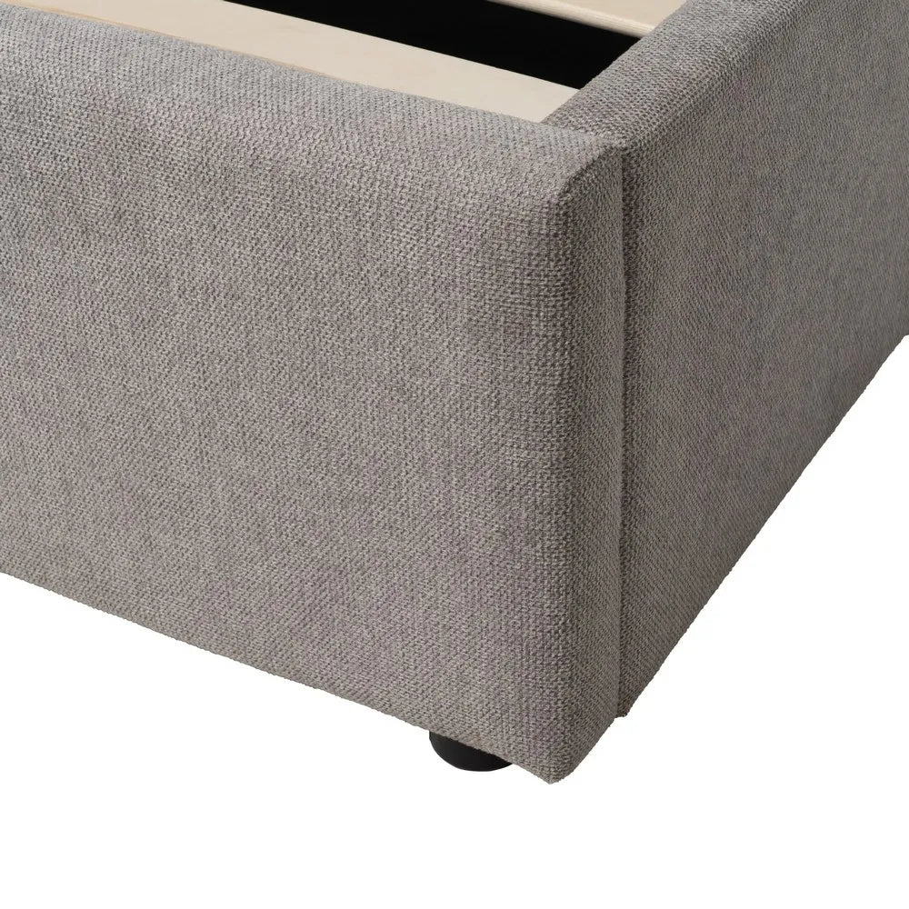 Pedro grey upholstered storage bed with lift-up base and cushioned headboard