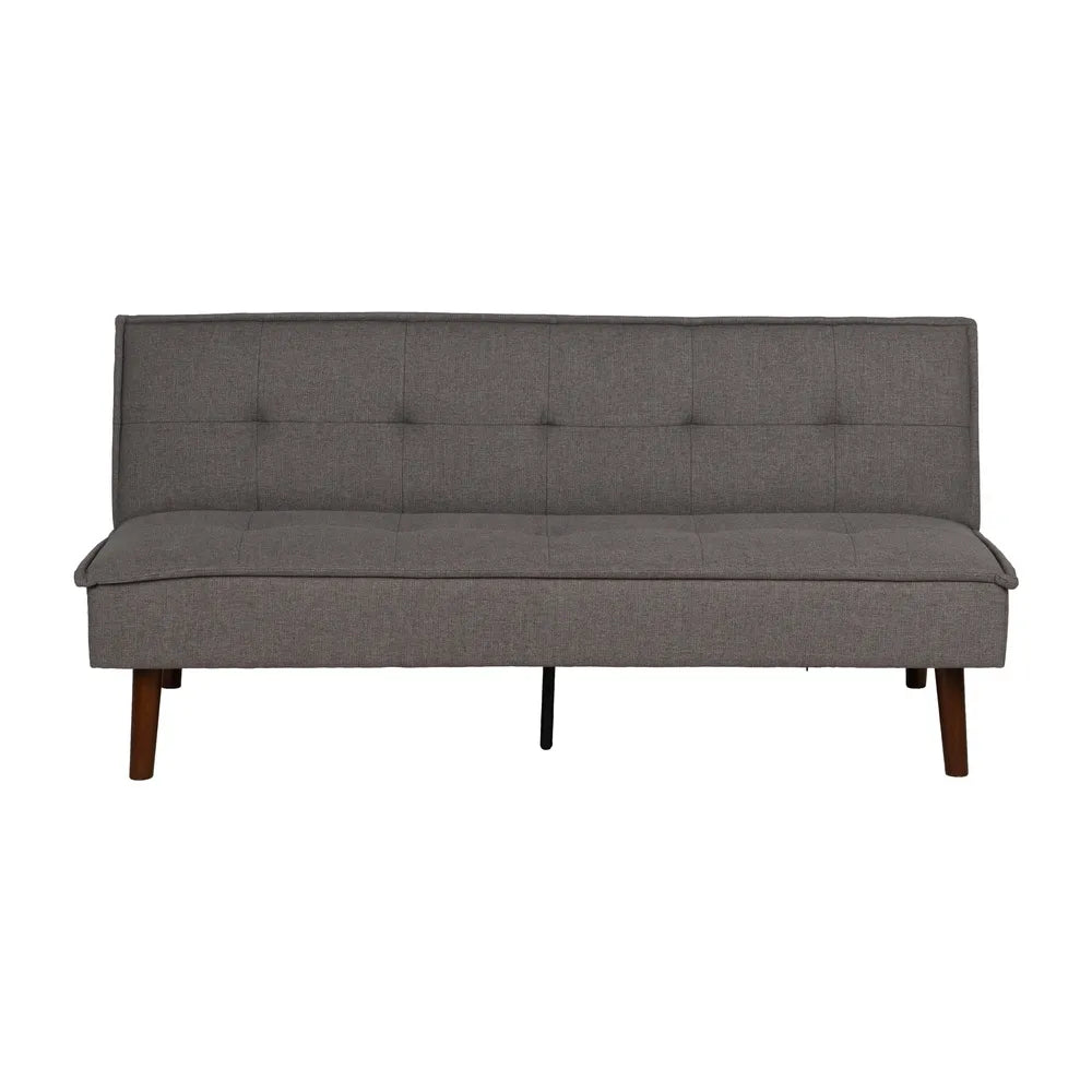 Marti Sofa Bed Grey Metal-Wood with tufted seat and wood legs in folded sofa position