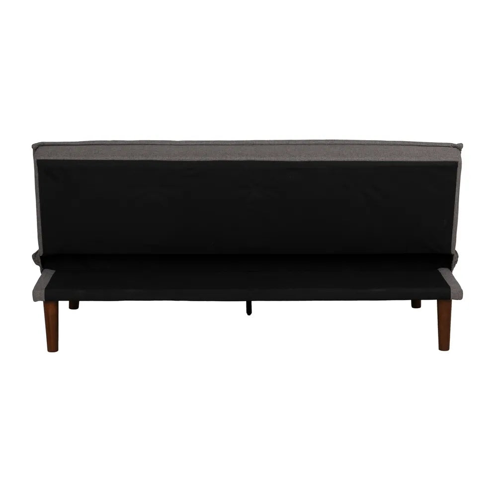 Marti Sofa Bed Grey Metal-Wood with tufted seat and wood legs in folded sofa position
