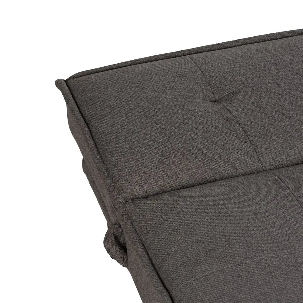 Marti Sofa Bed Grey Metal-Wood with tufted seat and wood legs in folded sofa position