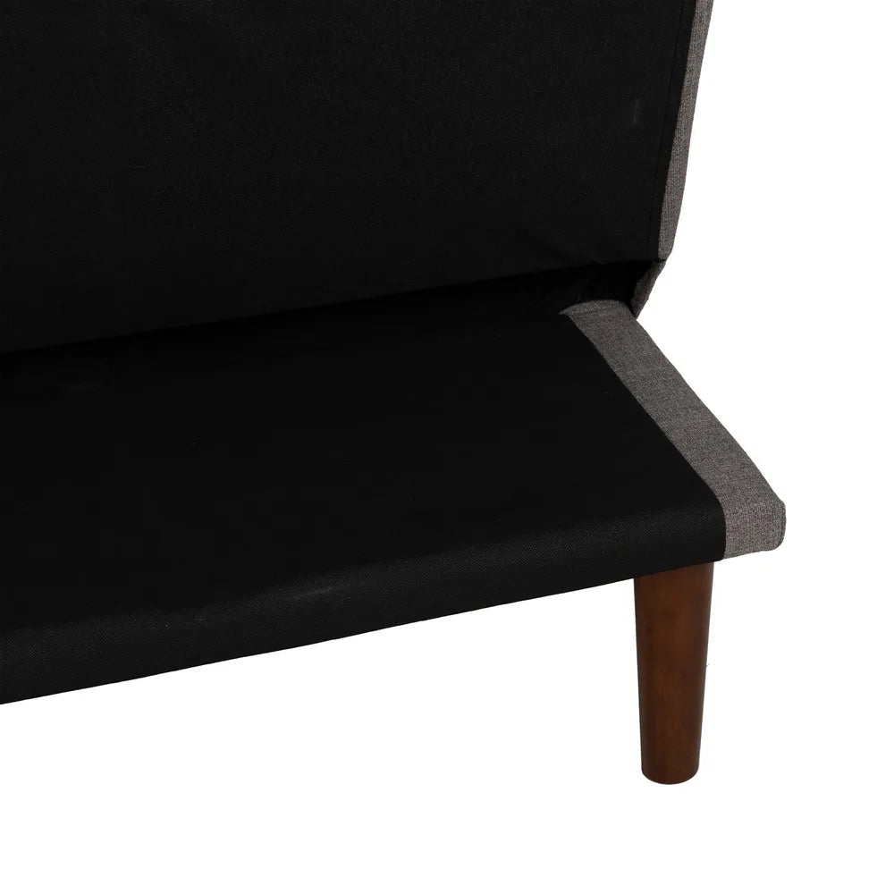 Marti Sofa Bed Grey Metal-Wood with tufted seat and wood legs in folded sofa position