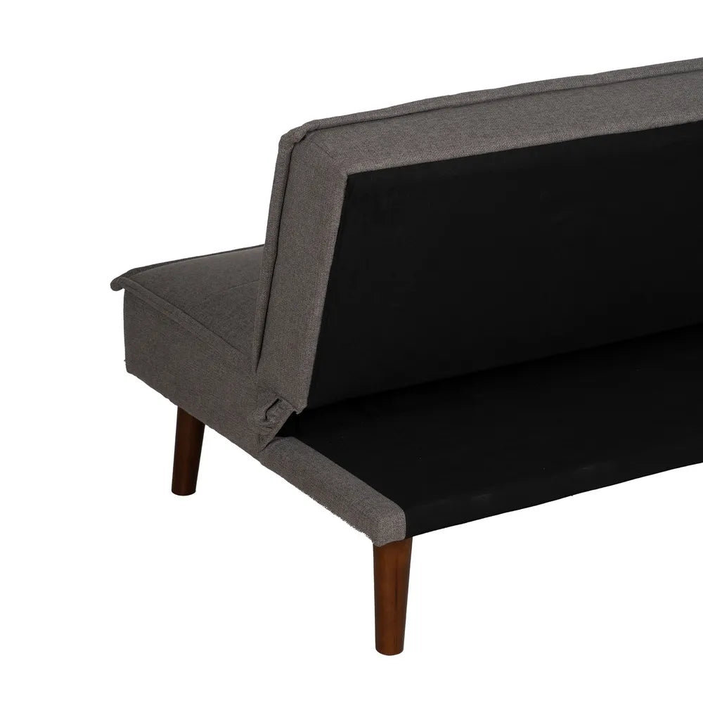 Marti Sofa Bed Grey Metal-Wood with tufted seat and wood legs in folded sofa position