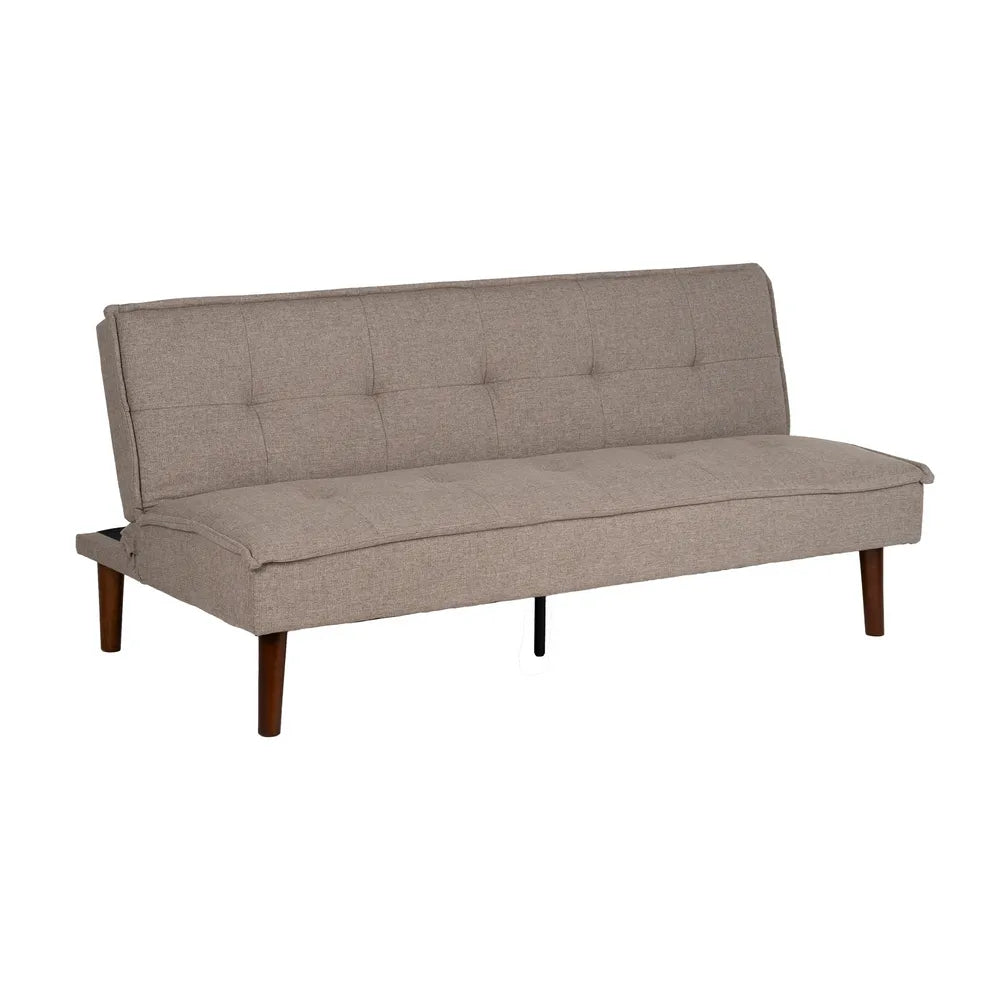 Martín Sofa Bed Beige Metal-Wood with tufted fabric and wooden legs, foldable design