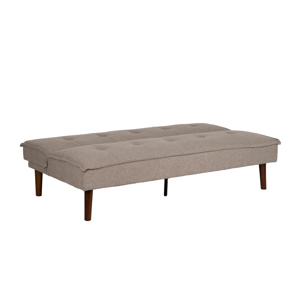 Martín Sofa Bed Beige Metal-Wood with tufted fabric and wooden legs, foldable design