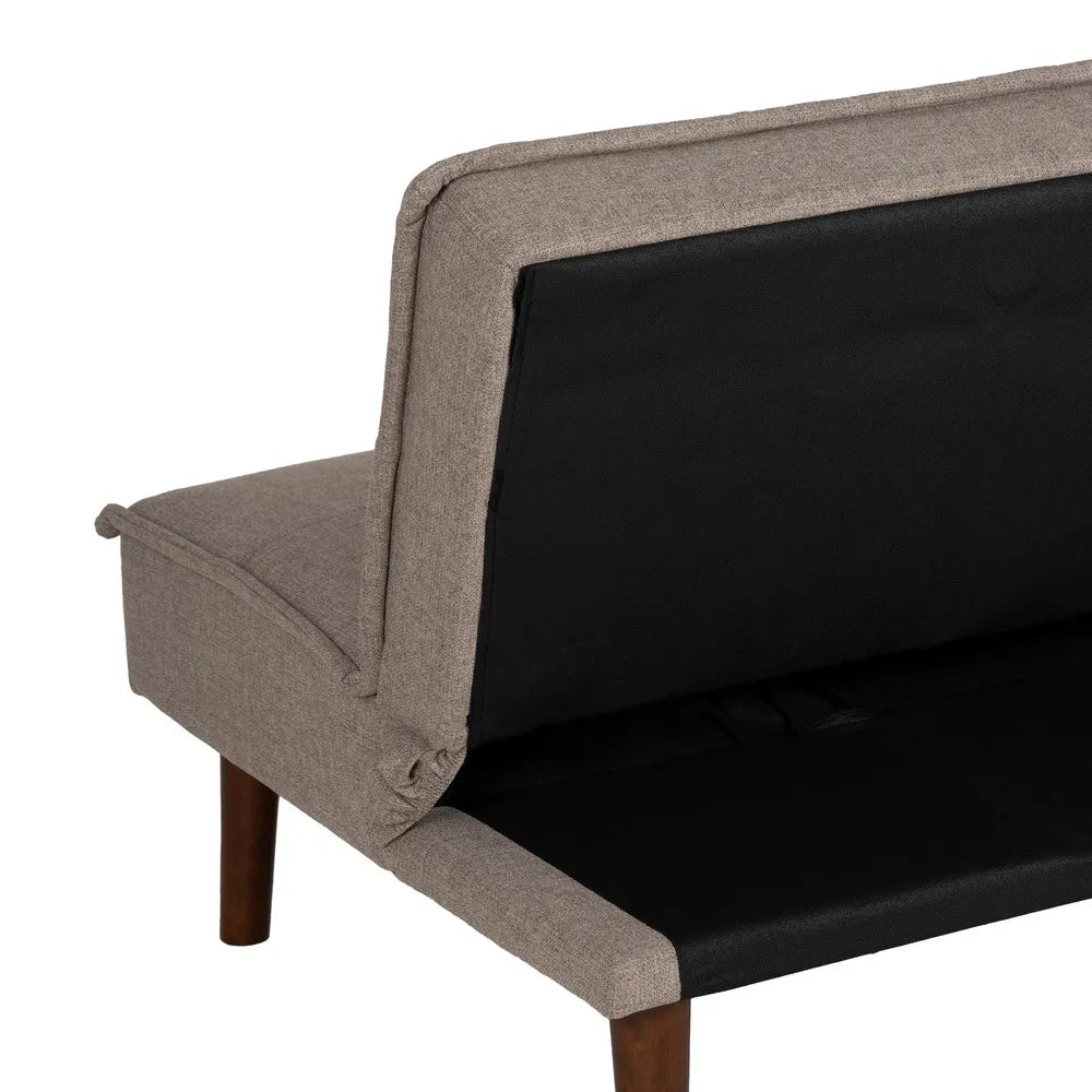 Martín Sofa Bed Beige Metal-Wood with tufted fabric and wooden legs, foldable design