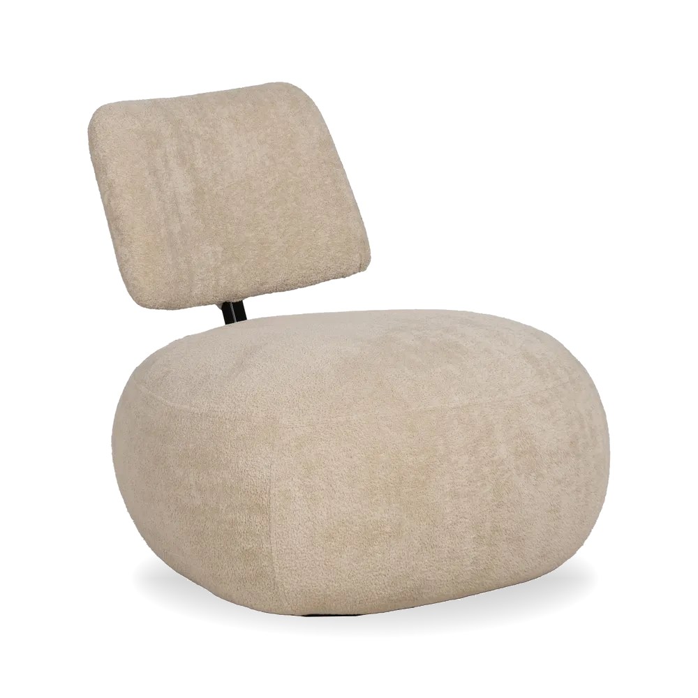 FRED fabric lounge chair with rounded seat and black metal back support from AK Interior Living
