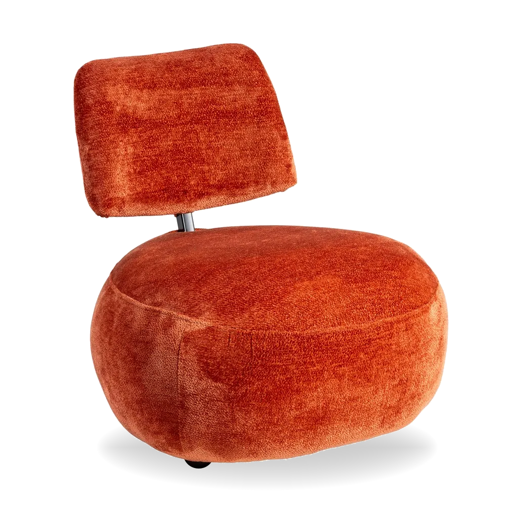 FRED fabric lounge chair with rounded seat and black metal back support from AK Interior Living