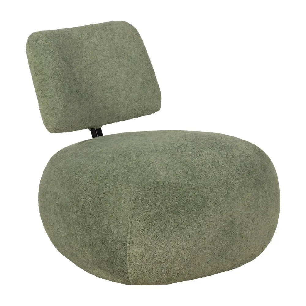 FRED fabric lounge chair with rounded seat and black metal back support from AK Interior Living