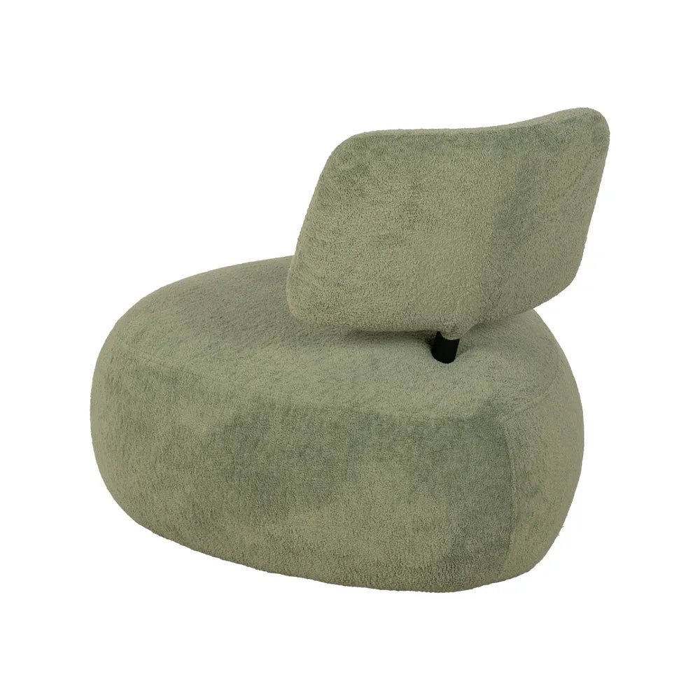 FRED fabric lounge chair with rounded seat and black metal back support from AK Interior Living