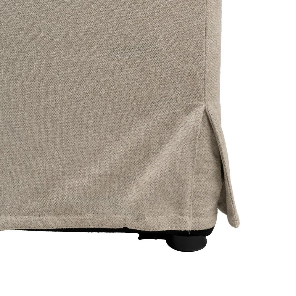 Rafael beige fabric storage bed with minimalist headboard and lift-up slatted frame