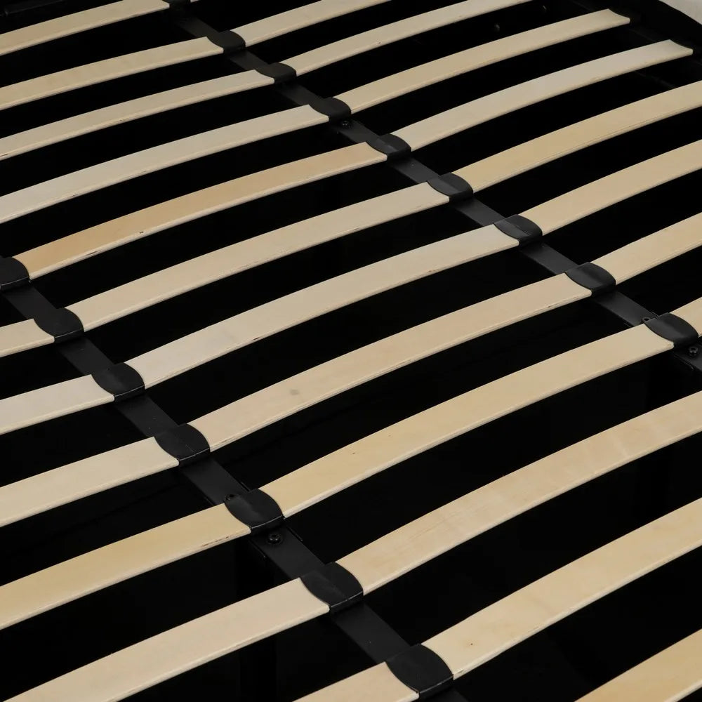 Raúl beige fabric storage bed with lift-up slatted base and minimalist upholstered headboard