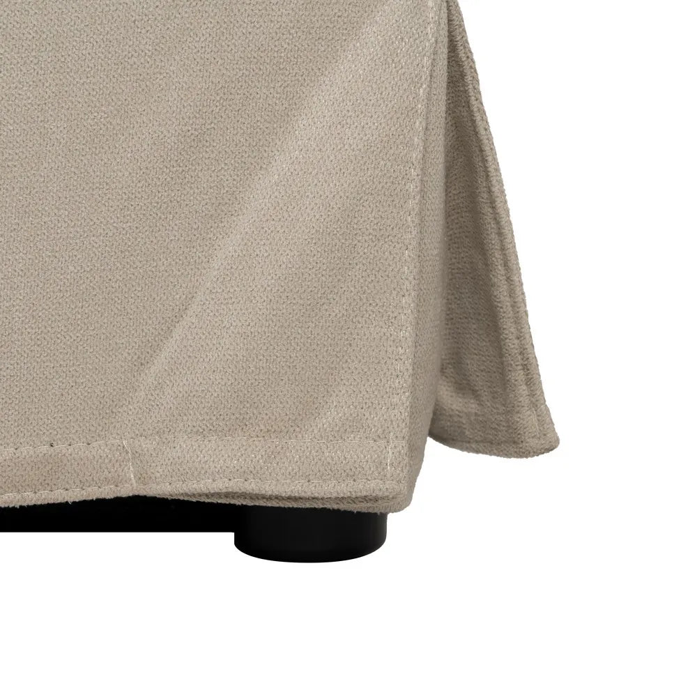 Raúl beige fabric storage bed with lift-up slatted base and minimalist upholstered headboard