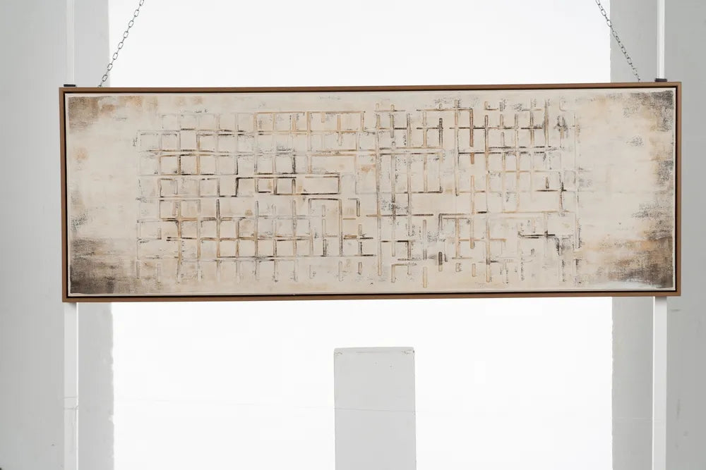 Seren abstract canvas with earthy tones and floating wooden frame, modern wall art by AK Interior Living.