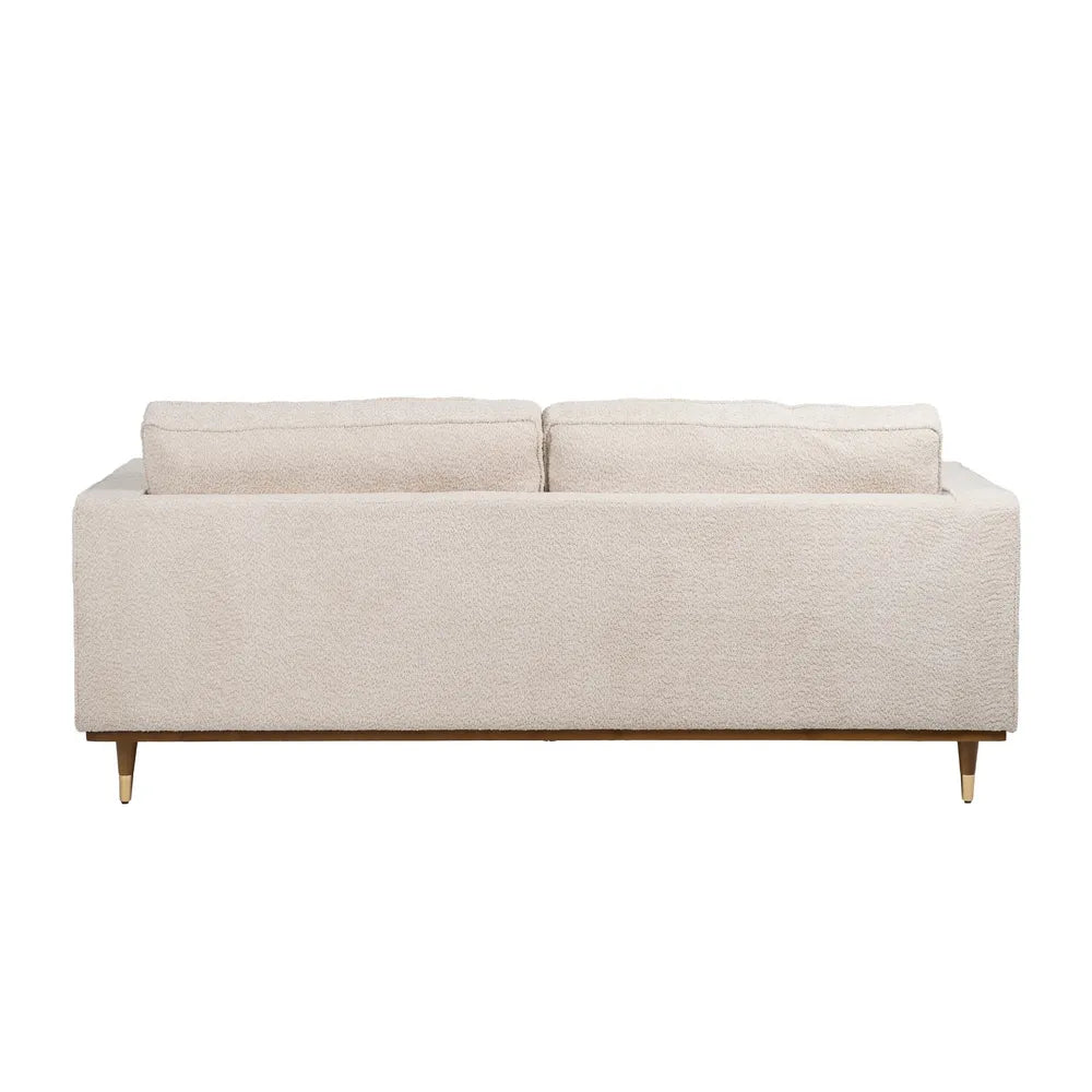 Ignacio 3 Seater Sofa Beige Weave-Wood with boucle-style fabric, bolster pillows, and wooden legs, 215 cm