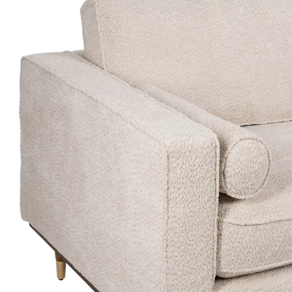 Ignacio 3 Seater Sofa Beige Weave-Wood with boucle-style fabric, bolster pillows, and wooden legs, 215 cm
