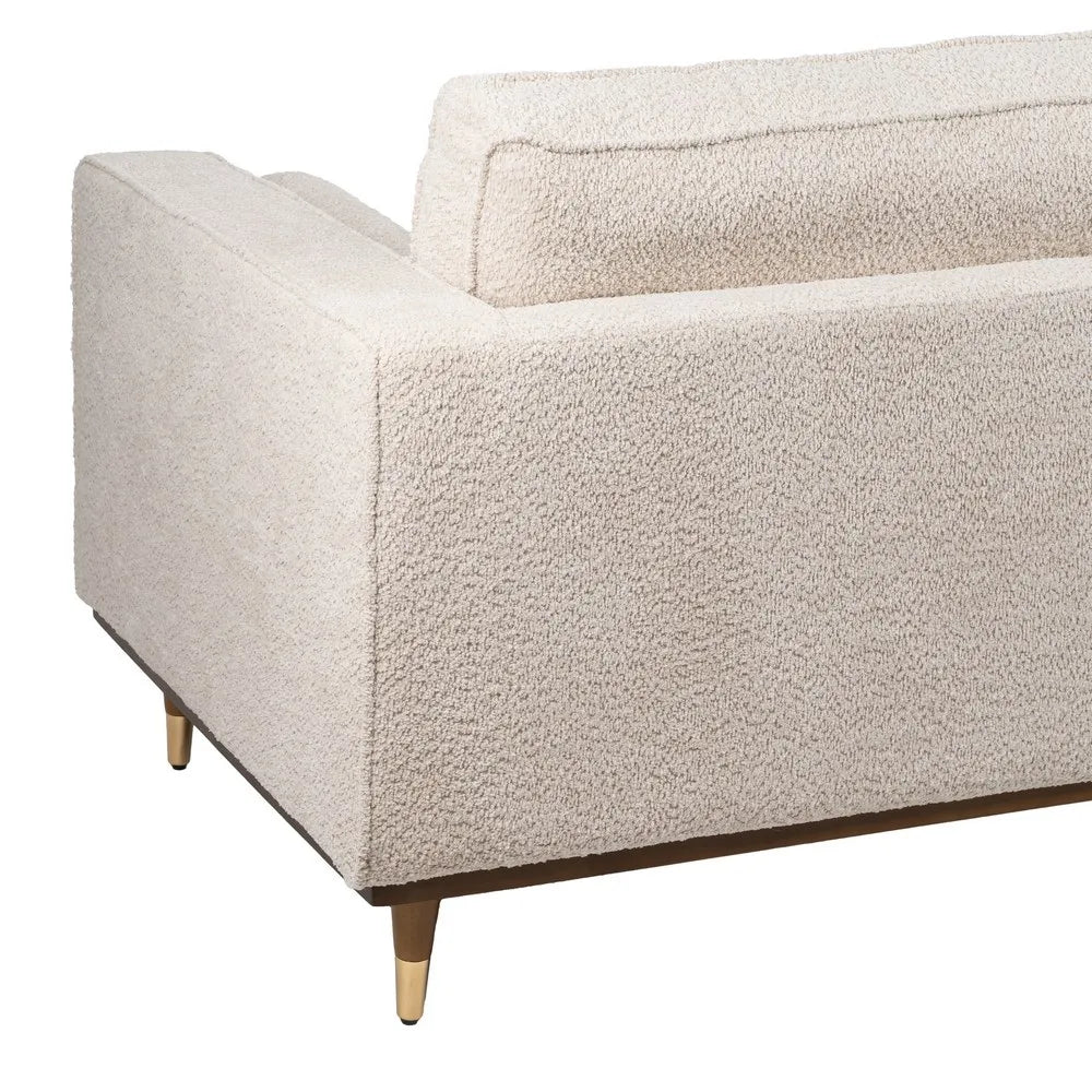 Ignacio 3 Seater Sofa Beige Weave-Wood with boucle-style fabric, bolster pillows, and wooden legs, 215 cm