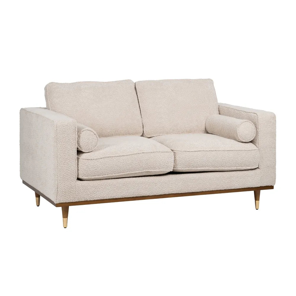 Manuel 2-Seater Sofa Beige Weave-Wood with textured fabric and wooden legs