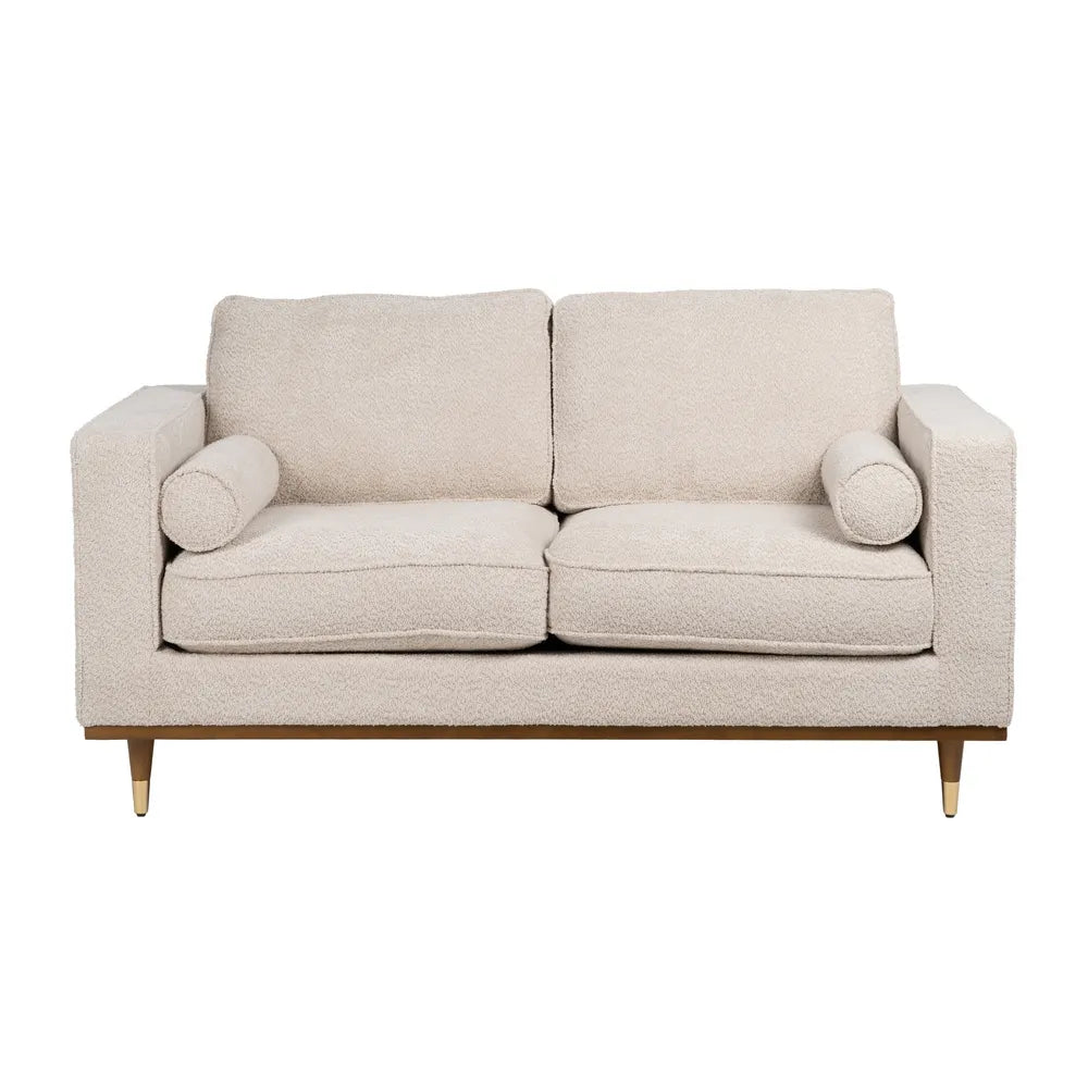 Manuel 2-Seater Sofa Beige Weave-Wood with textured fabric and wooden legs
