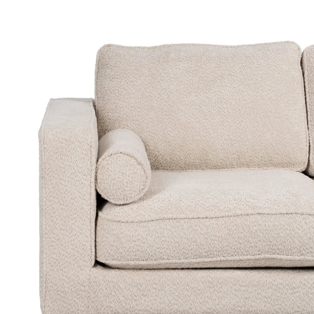 Manuel 2-Seater Sofa Beige Weave-Wood with textured fabric and wooden legs