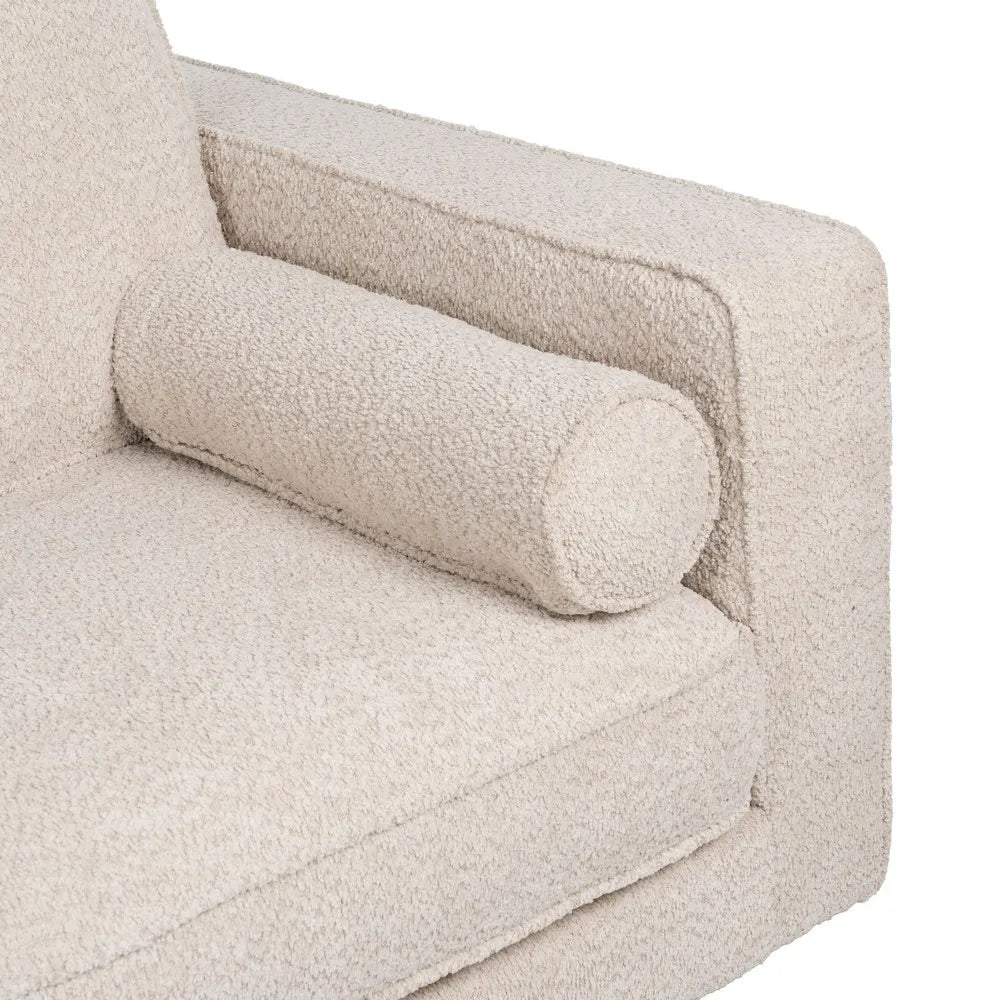 Manuel 2-Seater Sofa Beige Weave-Wood with textured fabric and wooden legs