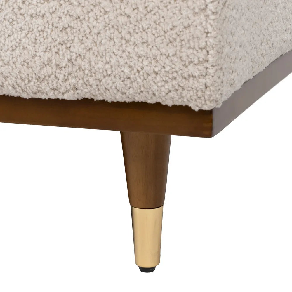 Manuel 2-Seater Sofa Beige Weave-Wood with textured fabric and wooden legs