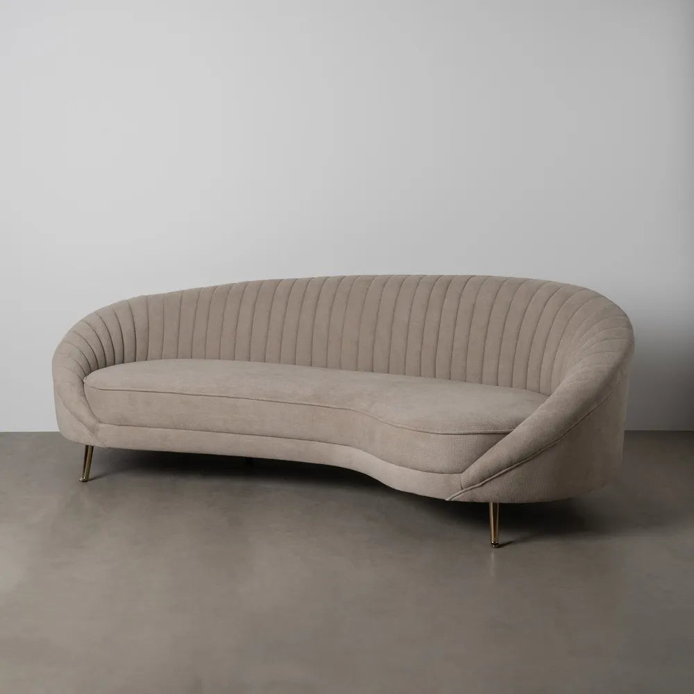 Marcos 3-Seater Sofa Taupe Old Fabric-Metal with curved backrest and gold legs