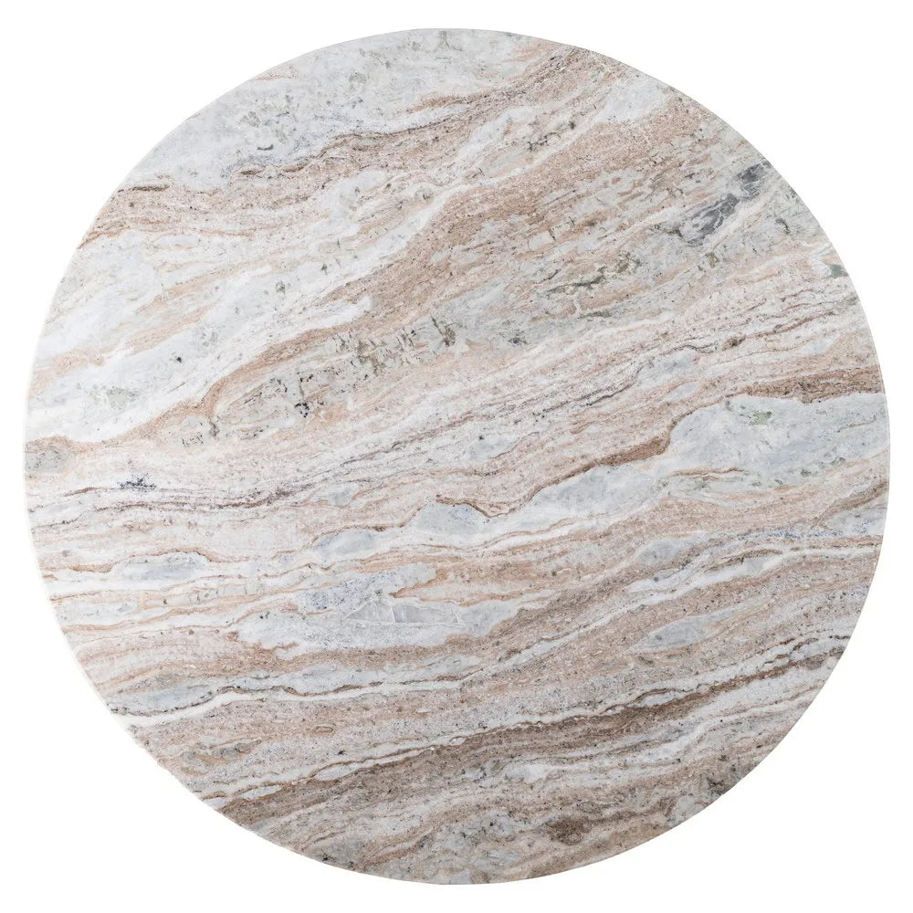 Biel Dining Table Marble/Wood with round marble top and sculptural cream wood base, 120 cm