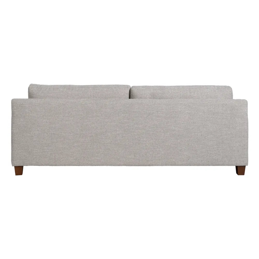 Fernando 3 Seater Sofa Grey Weave-Wood with minimalist frame, soft grey fabric and wood legs, 221 cm