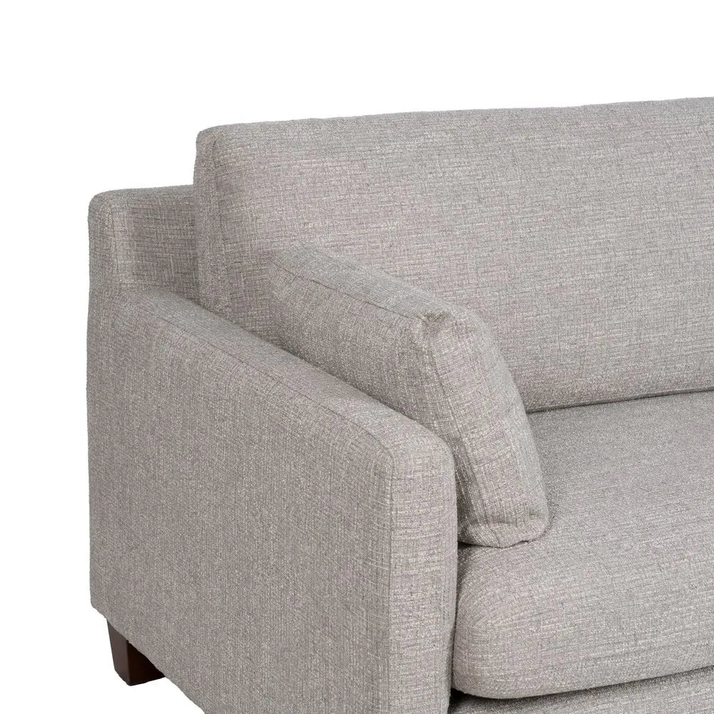 Fernando 3 Seater Sofa Grey Weave-Wood with minimalist frame, soft grey fabric and wood legs, 221 cm