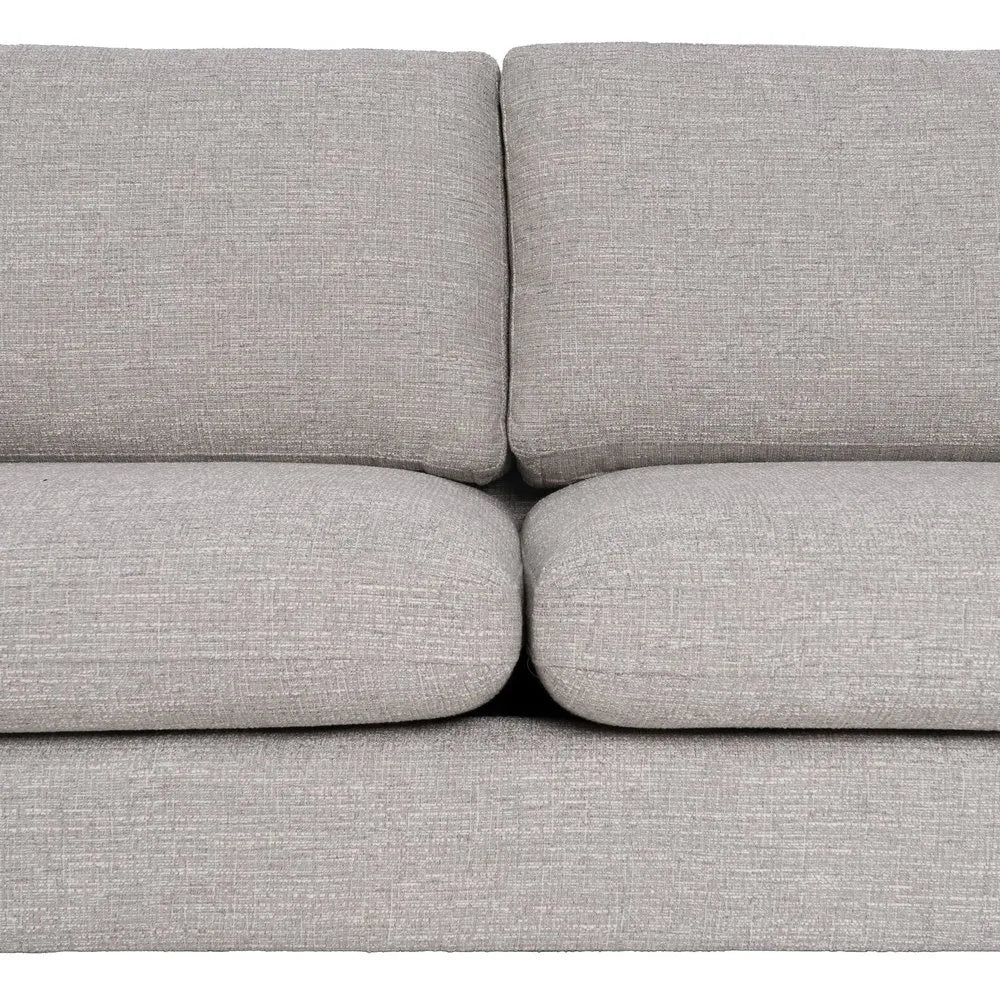 Fernando 3 Seater Sofa Grey Weave-Wood with minimalist frame, soft grey fabric and wood legs, 221 cm