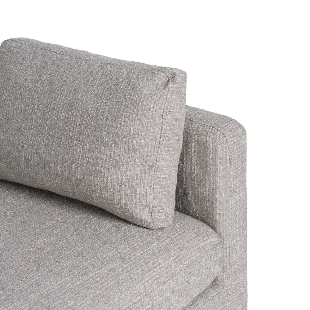 Fernando 3 Seater Sofa Grey Weave-Wood with minimalist frame, soft grey fabric and wood legs, 221 cm