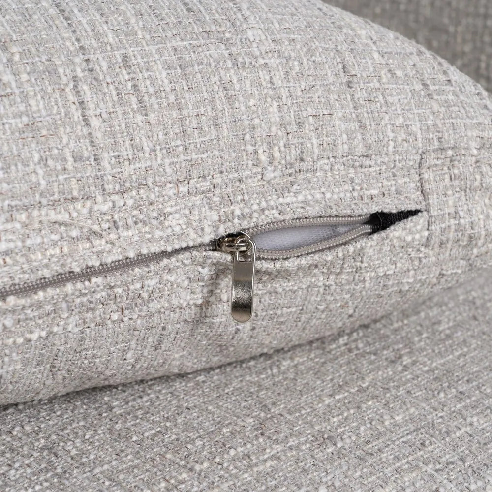 Fernando 3 Seater Sofa Grey Weave-Wood with minimalist frame, soft grey fabric and wood legs, 221 cm