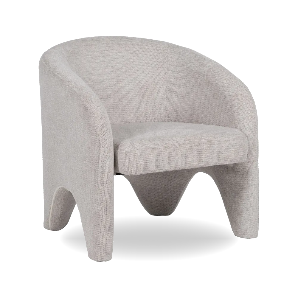 SORC modern curved armchair with fully upholstered frame and integrated legs
