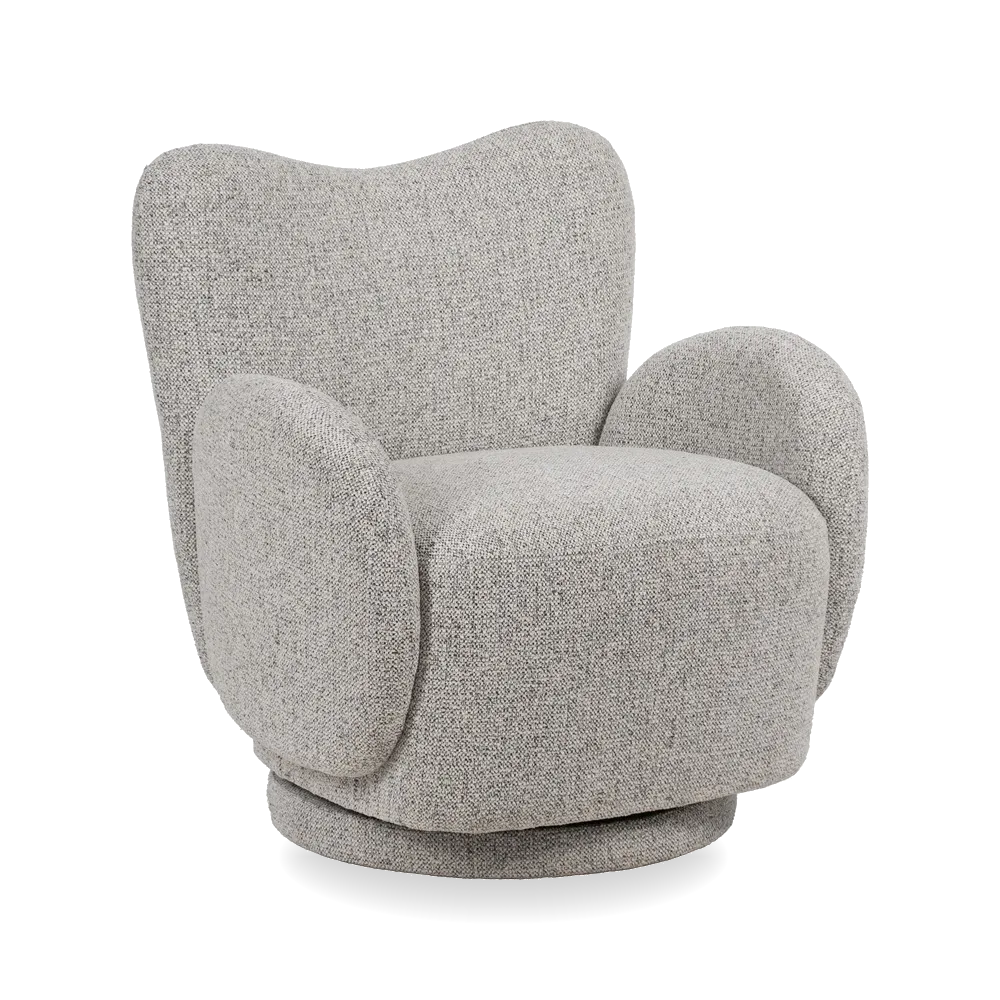 AMALA marbled fabric revolving armchair with sculpted backrest and rounded arms from AK Interior Living