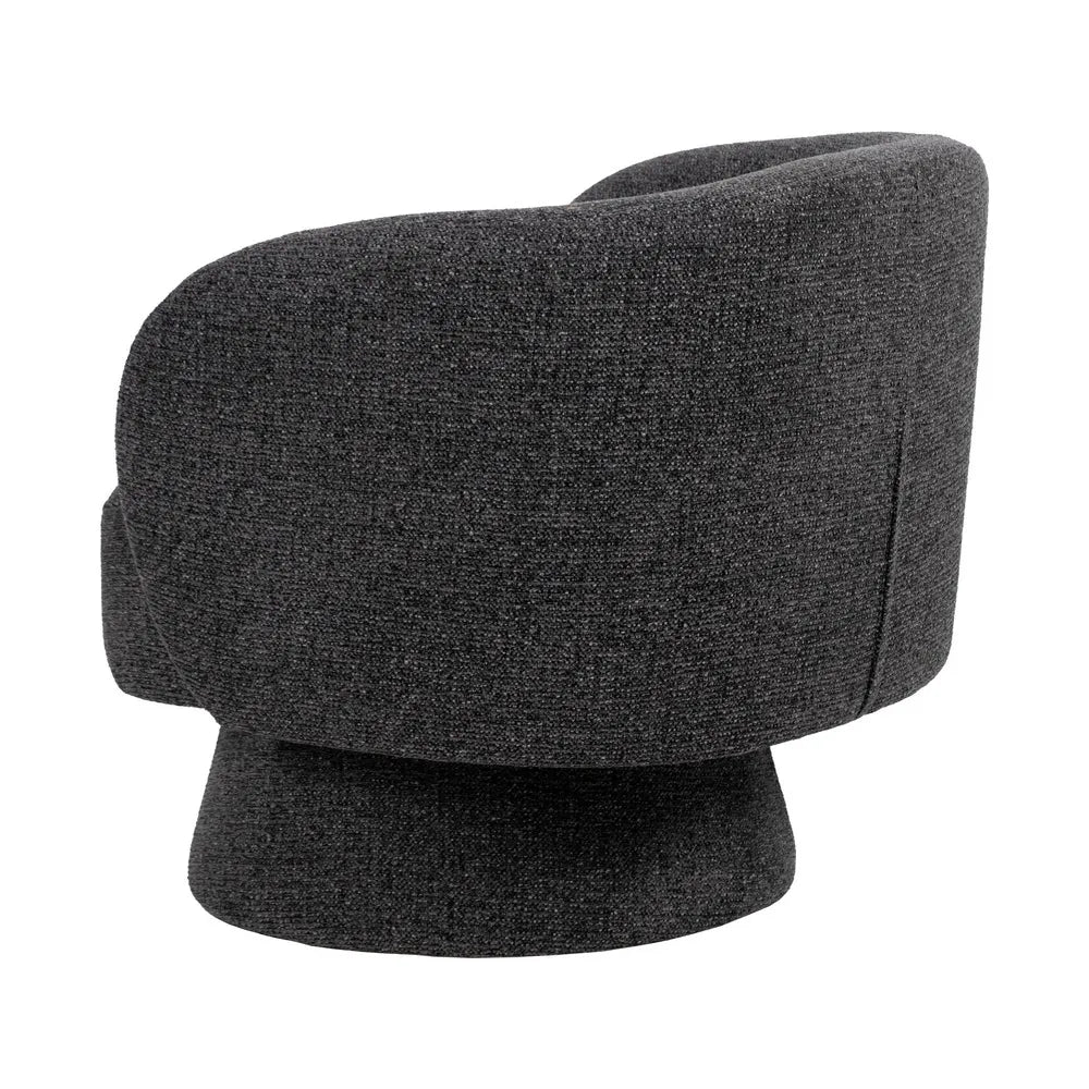 KAT fabric revolving armchair with curved backrest and rounded base from AK Interior Living