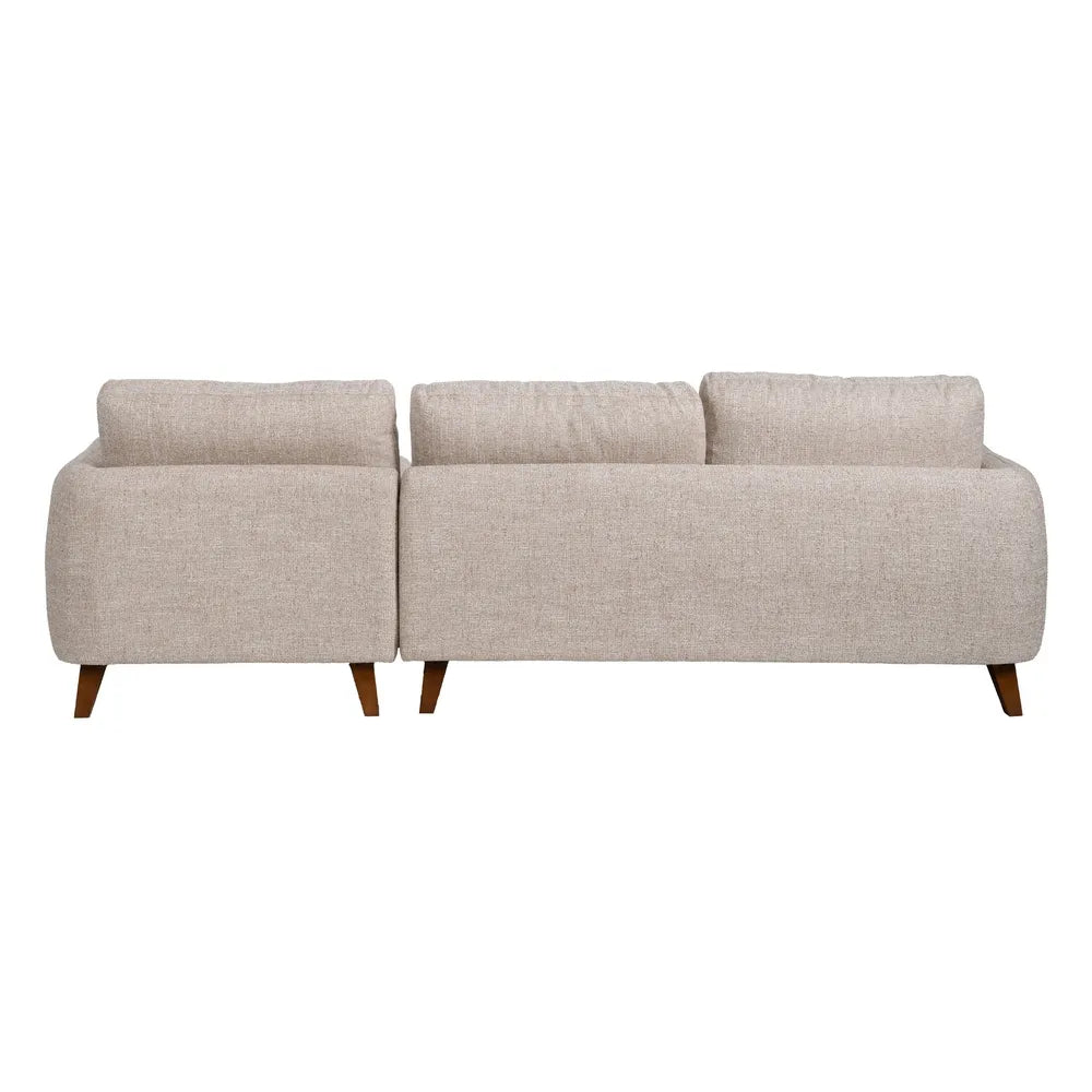 Federico Chaise Longue Sofa Beige Weave-Wood with right-hand chaise, wood legs, and soft beige fabric, 240 x 155 cm
