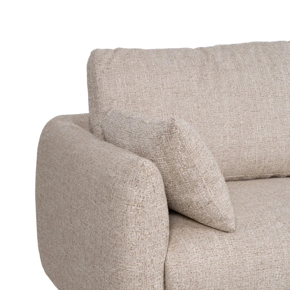 Federico Chaise Longue Sofa Beige Weave-Wood with right-hand chaise, wood legs, and soft beige fabric, 240 x 155 cm