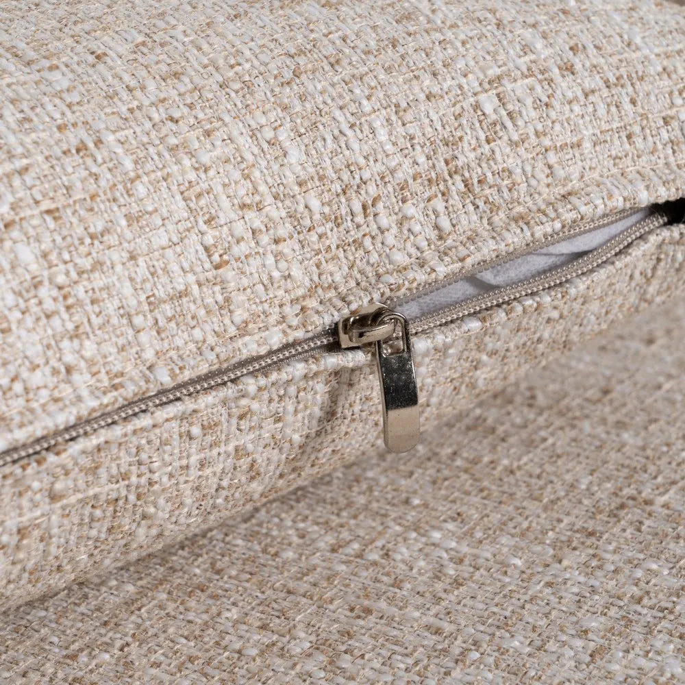 Federico Chaise Longue Sofa Beige Weave-Wood with right-hand chaise, wood legs, and soft beige fabric, 240 x 155 cm