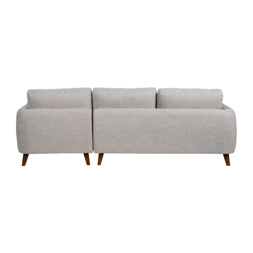 Fabio Chaise Longue Sofa Grey Weave-Wood with right-hand chaise, soft fabric, and wooden legs, 240 x 155 cm