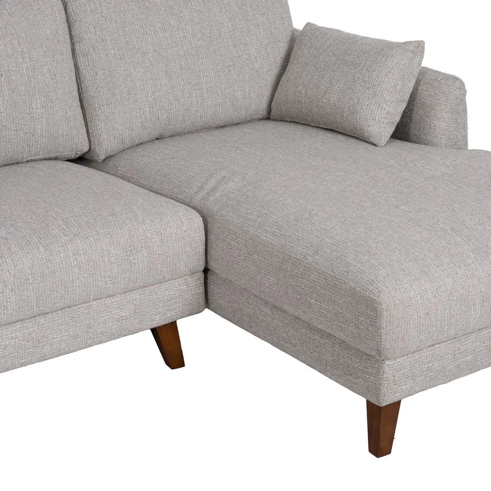 Fabio Chaise Longue Sofa Grey Weave-Wood with right-hand chaise, soft fabric, and wooden legs, 240 x 155 cm