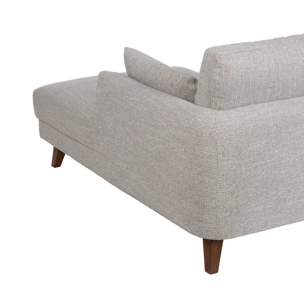 Fabio Chaise Longue Sofa Grey Weave-Wood with right-hand chaise, soft fabric, and wooden legs, 240 x 155 cm