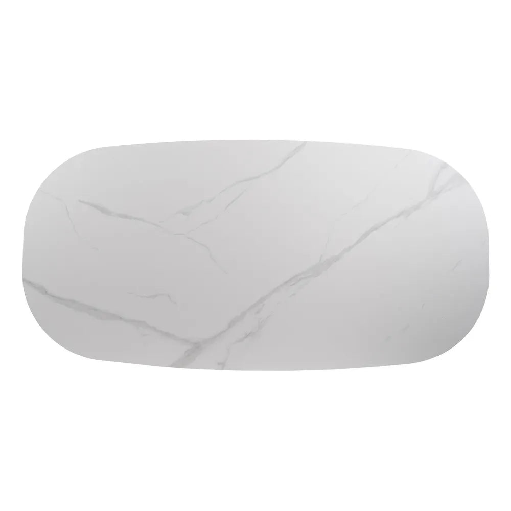 Carlos Dining Table White-Natural with oval white ceramic top and sculpted wood base, 180 cm