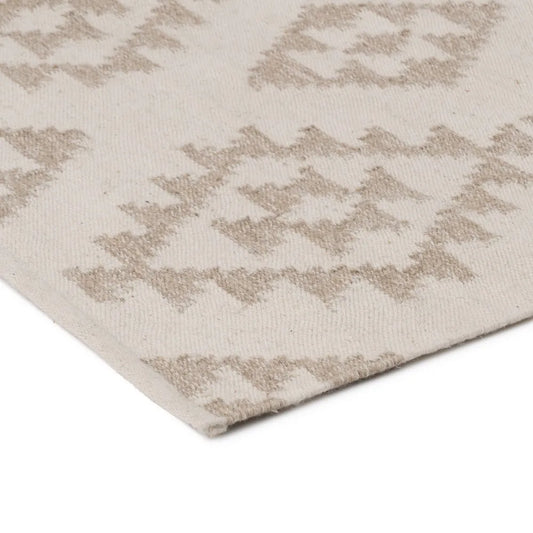 Sofia natural white wool-cotton carpet with diamond pattern