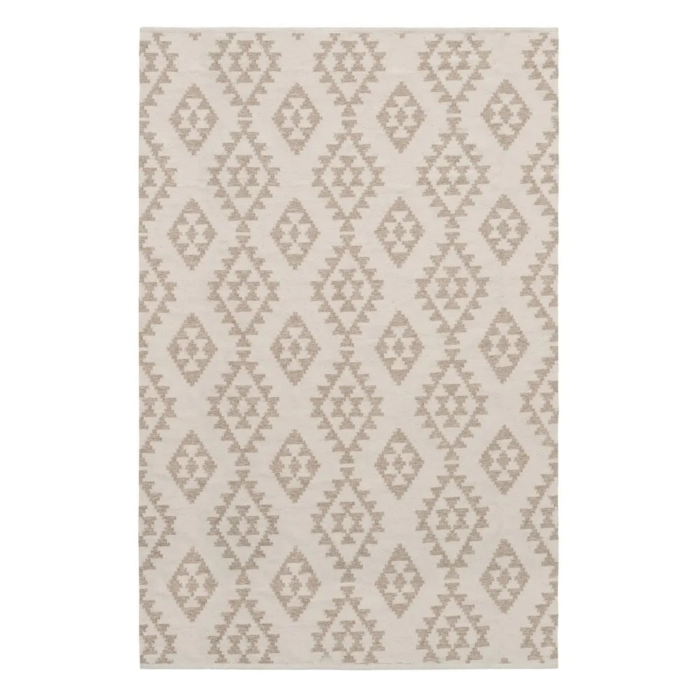 Sofia natural white wool-cotton carpet with diamond pattern