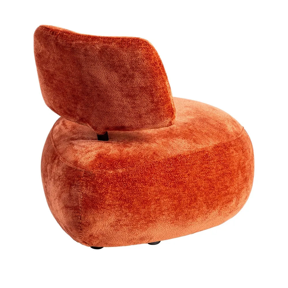 FRED fabric lounge chair with rounded seat and black metal back support from AK Interior Living