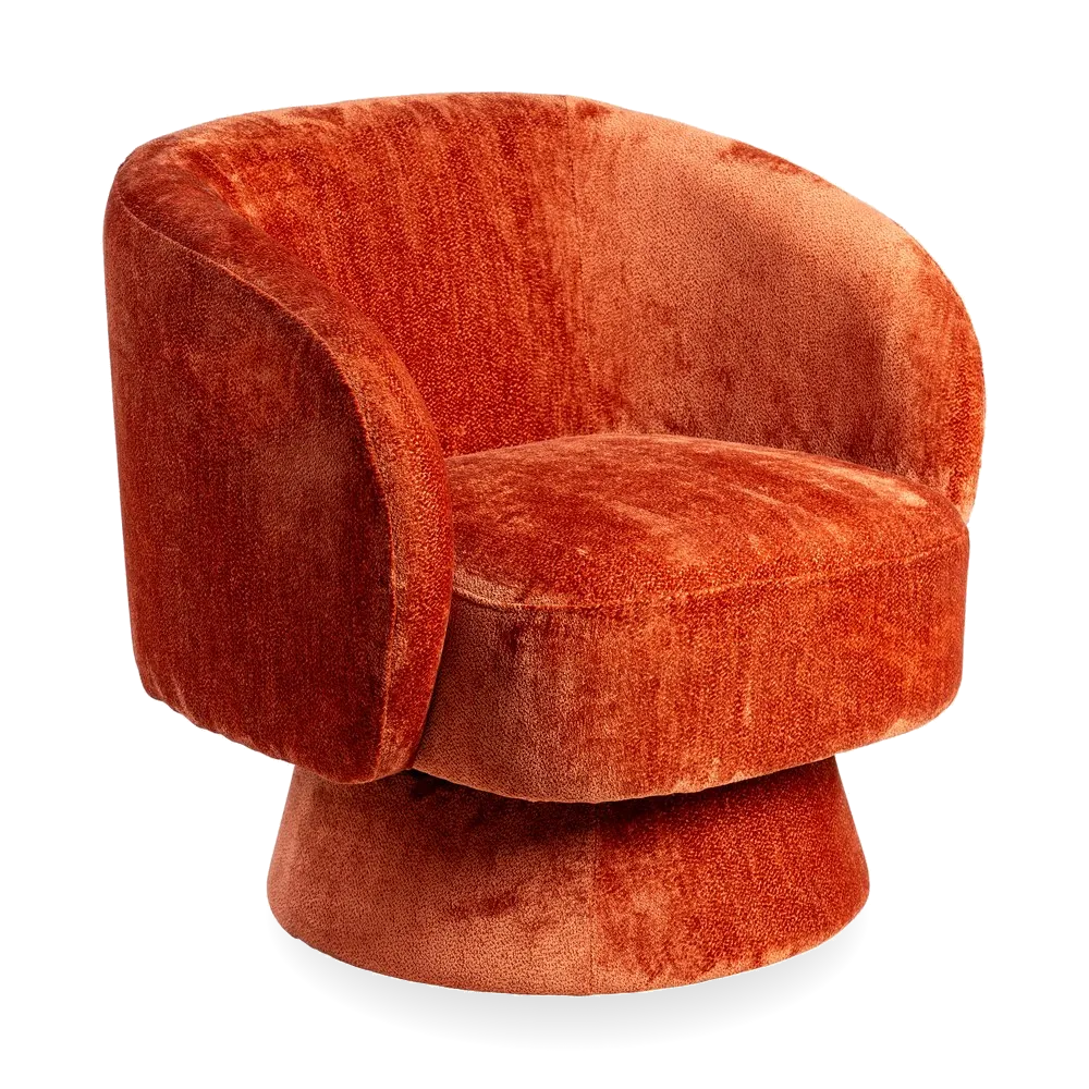 KAT fabric revolving armchair with curved backrest and rounded base from AK Interior Living