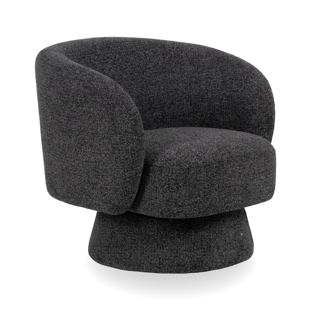 KAT fabric revolving armchair with curved backrest and rounded base from AK Interior Living