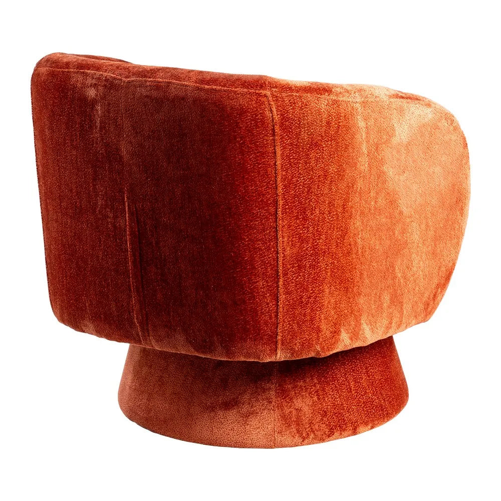 KAT fabric revolving armchair with curved backrest and rounded base from AK Interior Living